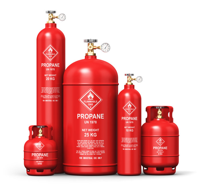 Set of different liquefied propane industrial gas containers Propane tanks and cylinders